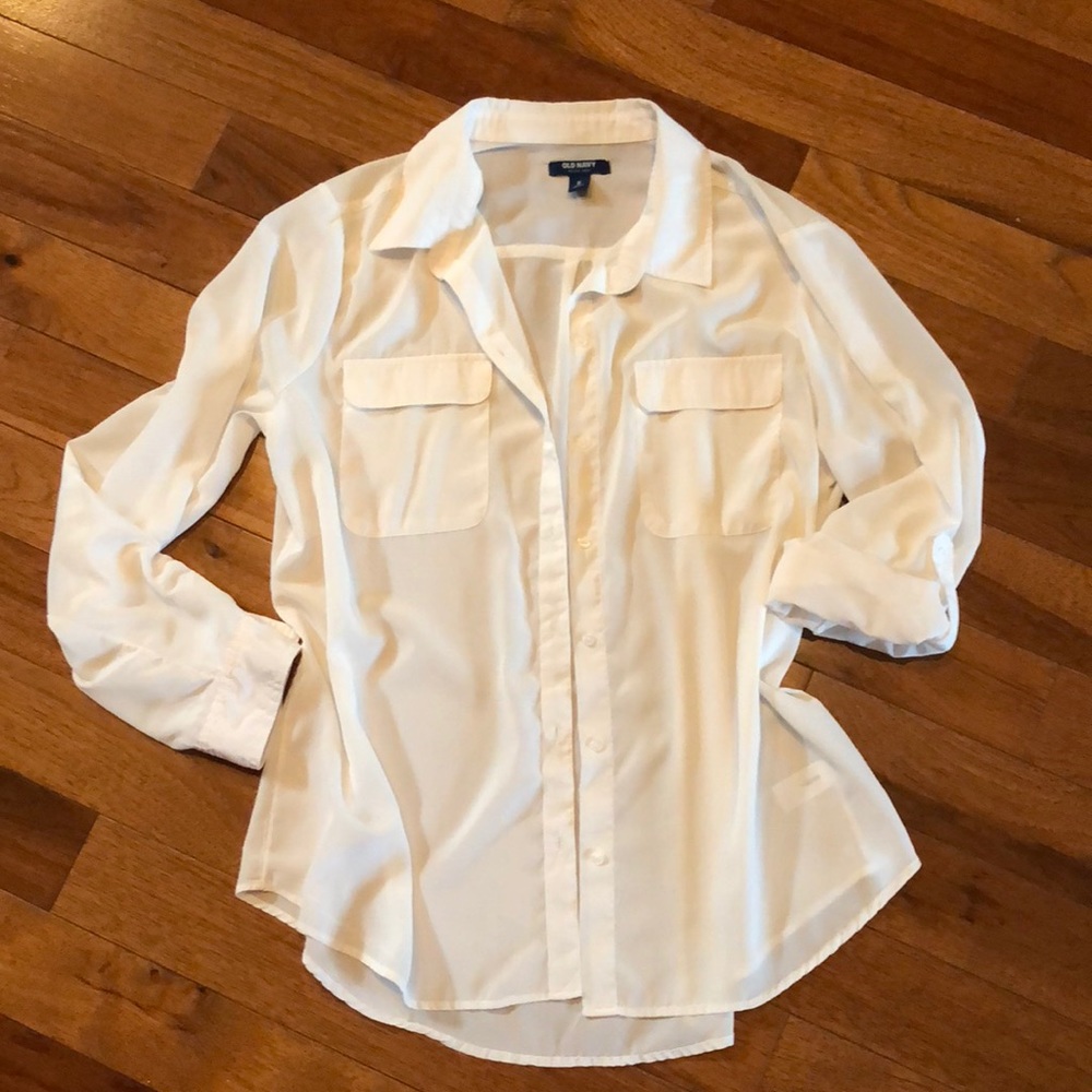 Cream colored button down sheer shirt